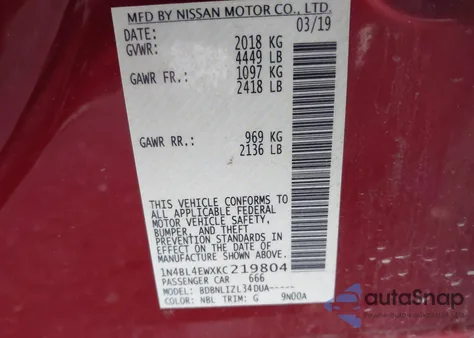 2019 Nissan Altima 2.5 Sl из США, поврежденный, VIN 1N4BL4EWXKC219804